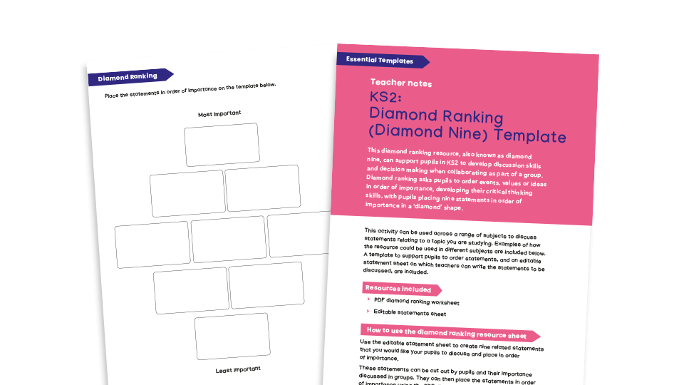 image of KS2 Essential templates - Diamond Ranking / Diamond Nine