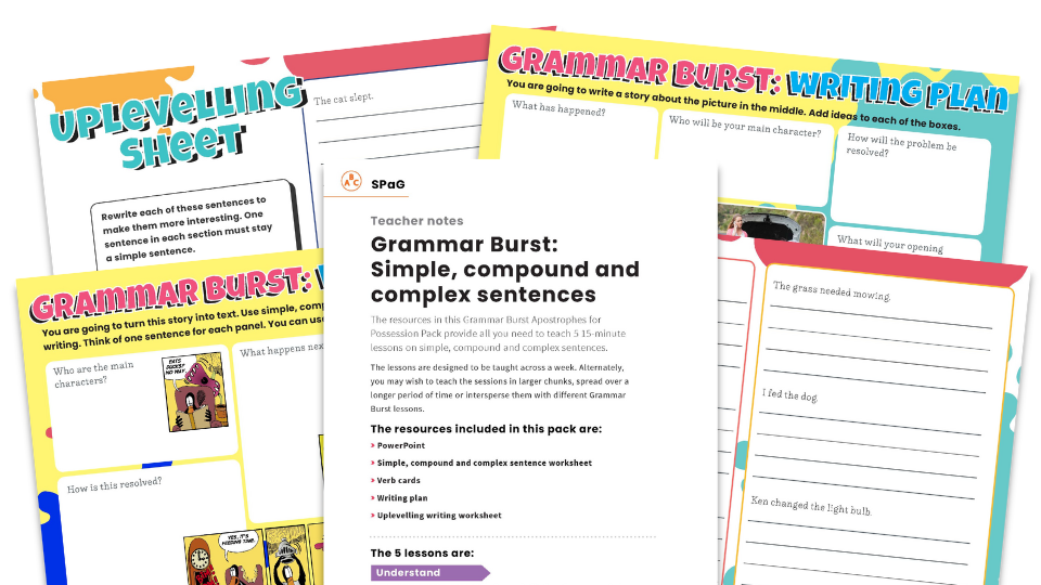 image of Simple, Compound and Complex Sentences - Year 3 and 4 Grammar Burst