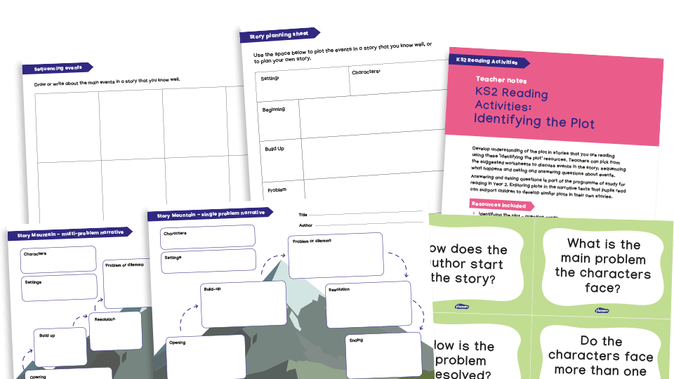 image of Identifying the Plot: Reading and Writing Worksheets and Templates, including Story Mountain Sheets