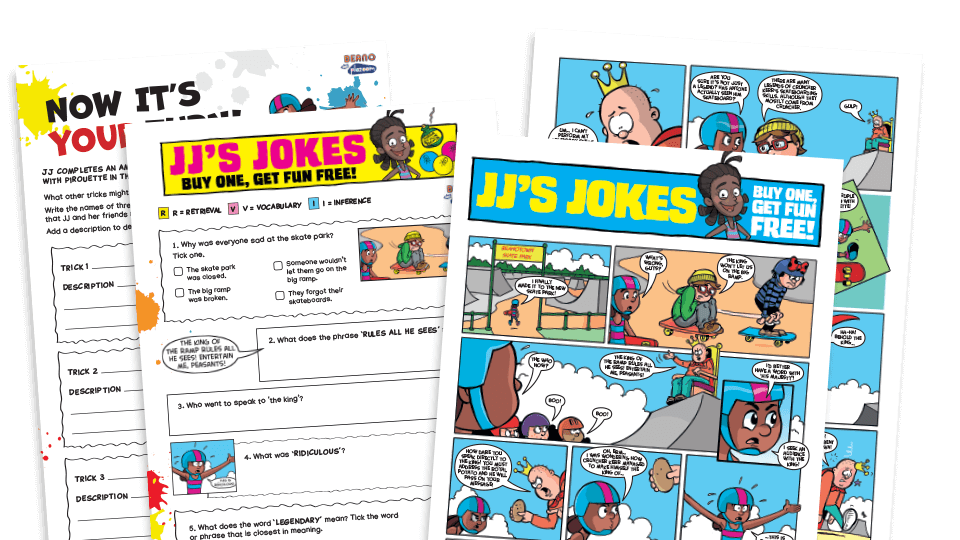 image of JJ at the Skatepark - Key Stage 2 Beano Comprehension and Writing Activities Pack