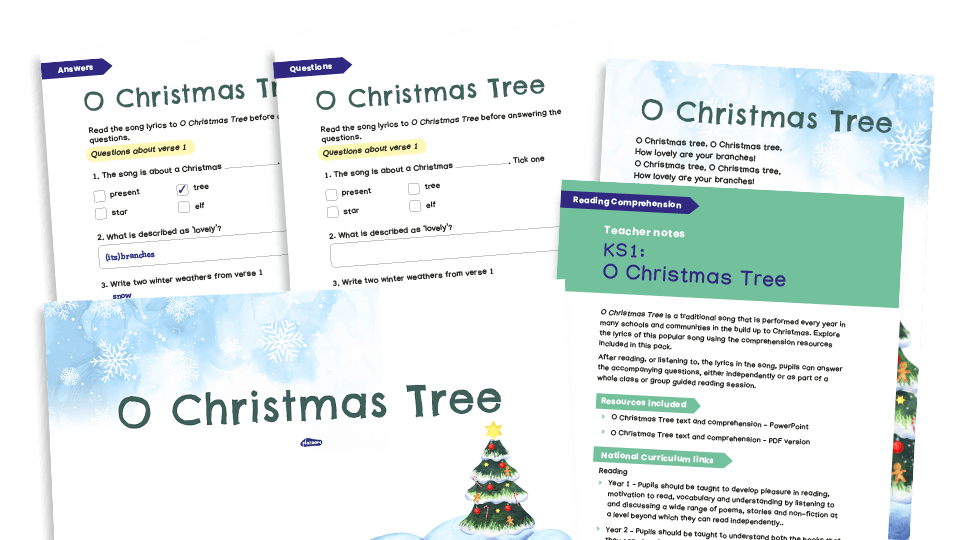 O Christmas Tree Lyrics - Key Stage 1 Comprehension Worksheets