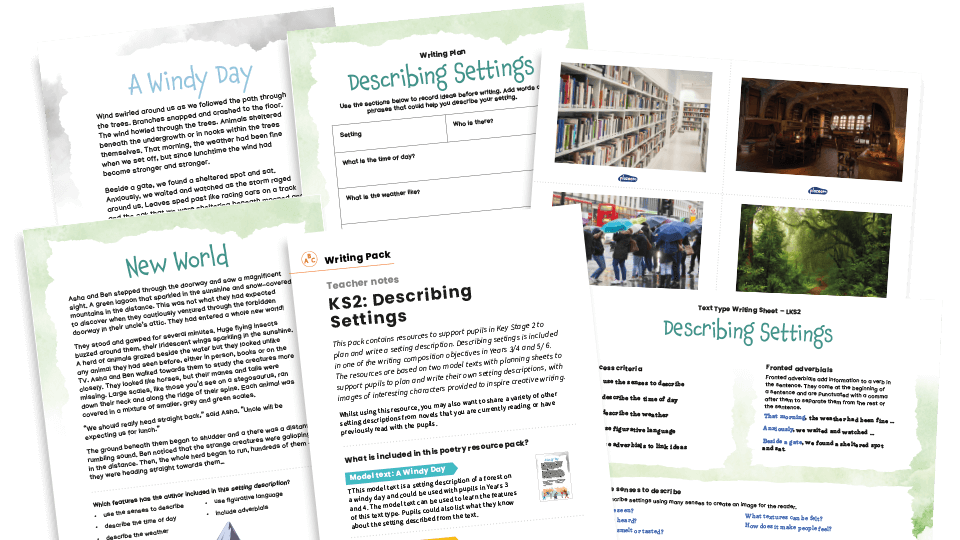 image of Describing Settings, A Windy Day/New World - KS2 Text Types: Writing Planners and Model Texts