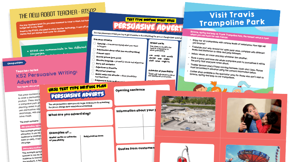 image of Persuasive Writing - KS2 Text Types: Writing Planners and Model Text (Robot Teacher/Trampoline Park)