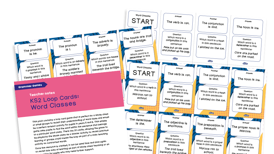 image of KS2 Grammar Game - Loop Cards - Word Classes