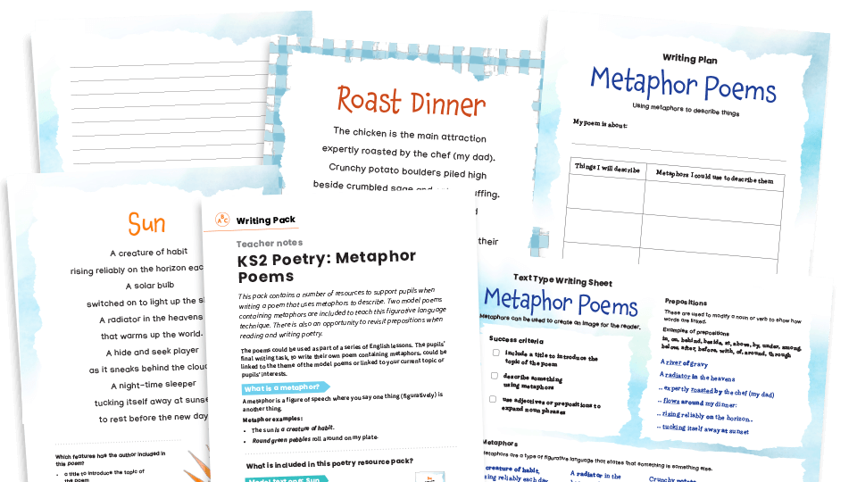 image of Metaphor Poems (Sun/Roast Dinner) - KS2 Text Types: Writing Planners and Model Texts