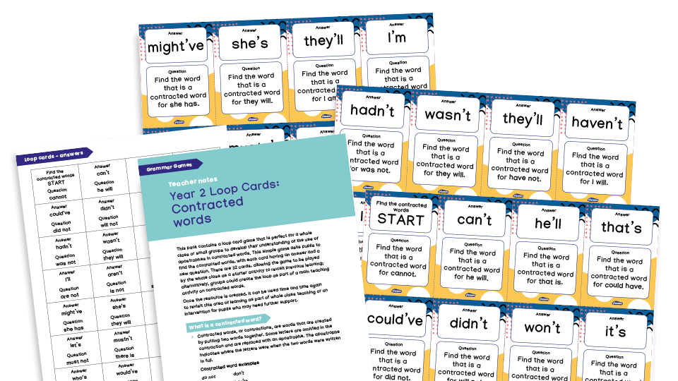 image of KS2 Grammar Game - Loop Cards - Contracted Words