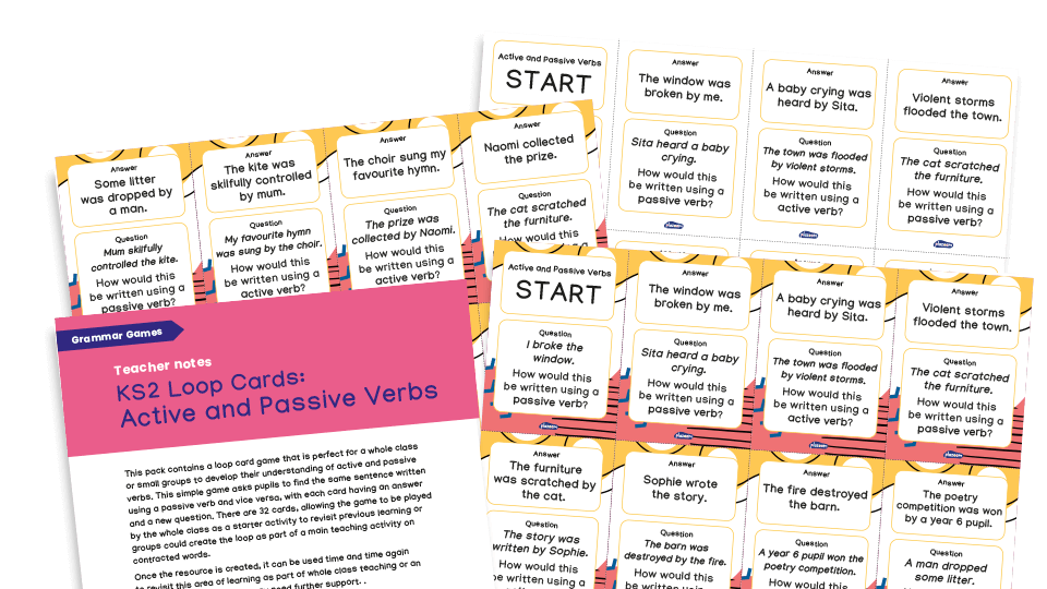 Year 6 Grammar Game - Loop Cards - Active and Passive Verbs