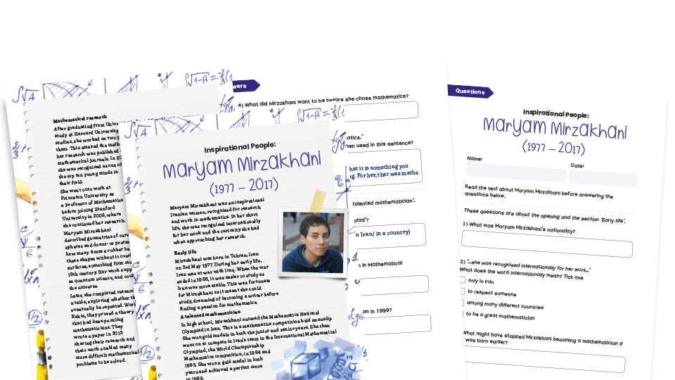 image of UKS2 Comprehension Worksheets - Inspirational People - Maryam Mirzakhani