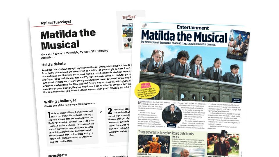 image of Topical Tuesdays: Matilda the Musical - Key Stage 2 News Story and Reading and Writing Activity Sheet from The Week Junior