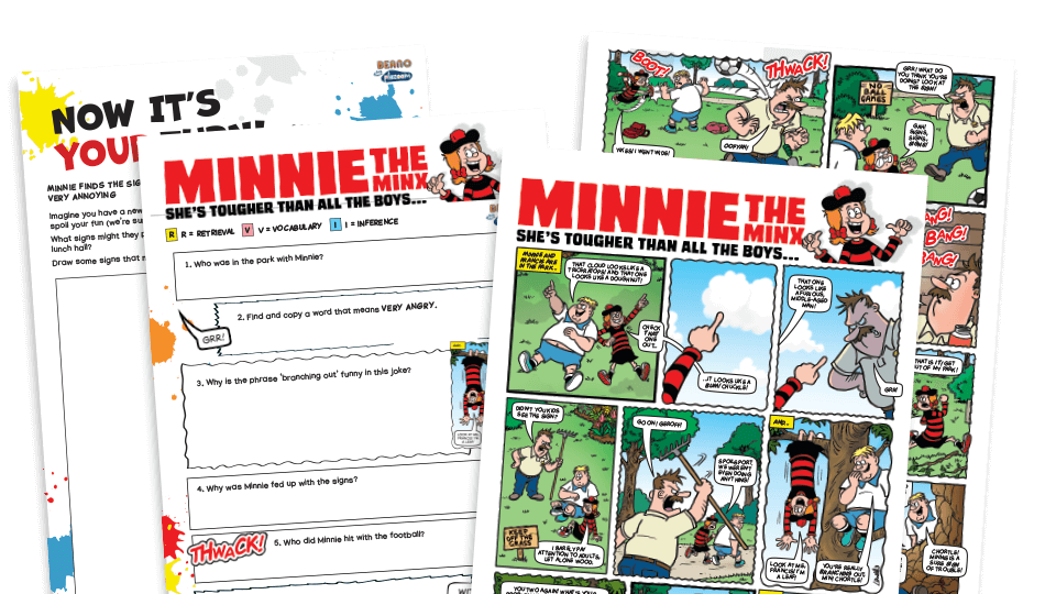 image of Minnie the Minx and the Park Signs - Key Stage 2 Beano Comprehension and Writing Activities Pack