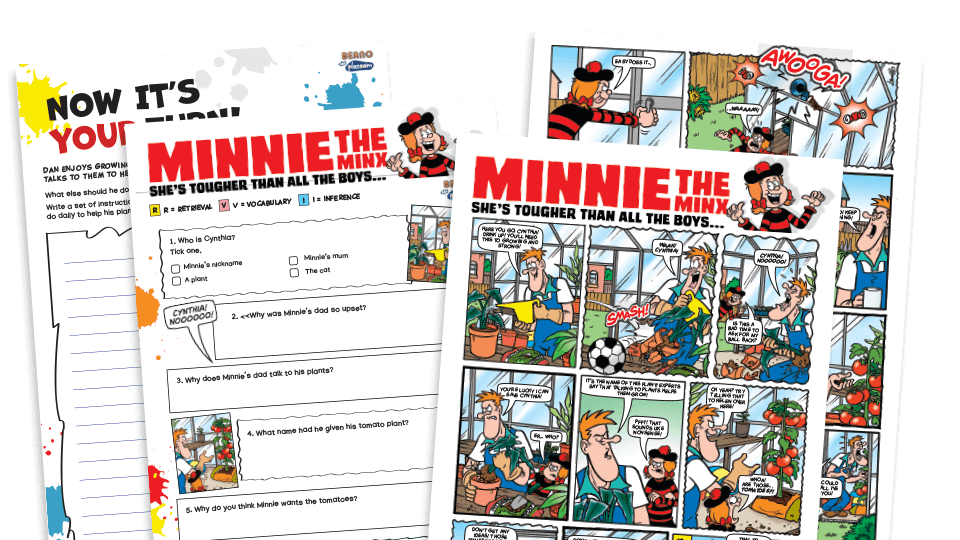 image of Minnie the Minx and the tomatoes - Key Stage 2 Beano Comprehension and Writing Activities Pack