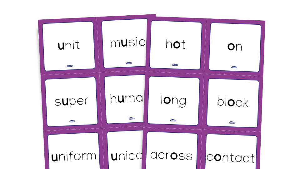 Phase 5 phonics - word cards, alternative pronunciations, set 1: i, o, c, g, u