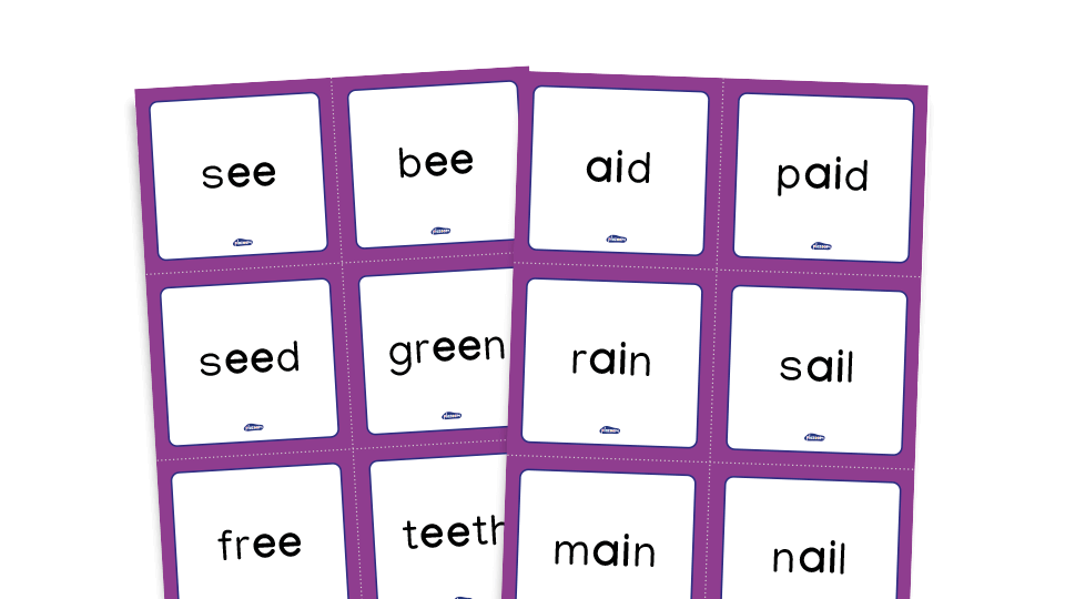 image of Phase 5 phonics - word cards - alternative spellings set 1 /ai/, /ee/