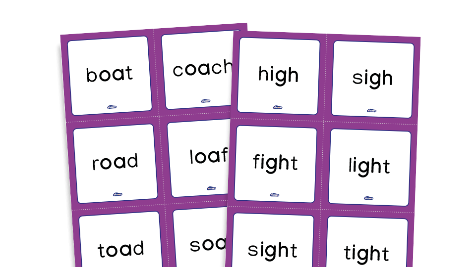 Phase 5 phonics - word cards - alternative spellings set 2 /igh/, /oa/