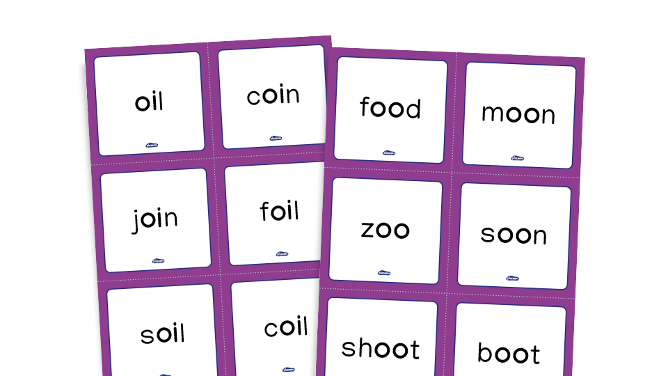 Phase 5 phonics - word cards - alternative spellings set 3 /oo/ , /oi/, /ow/