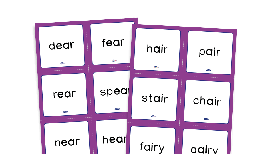Phase 5 phonics - word cards - alternative spellings set 4 /ear/, /air/, /ar/
