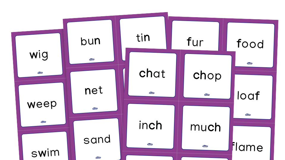 image of Phase 5 phonics - word cards - alternative spellings set 5 /ch/, /n/, /f/, /w/