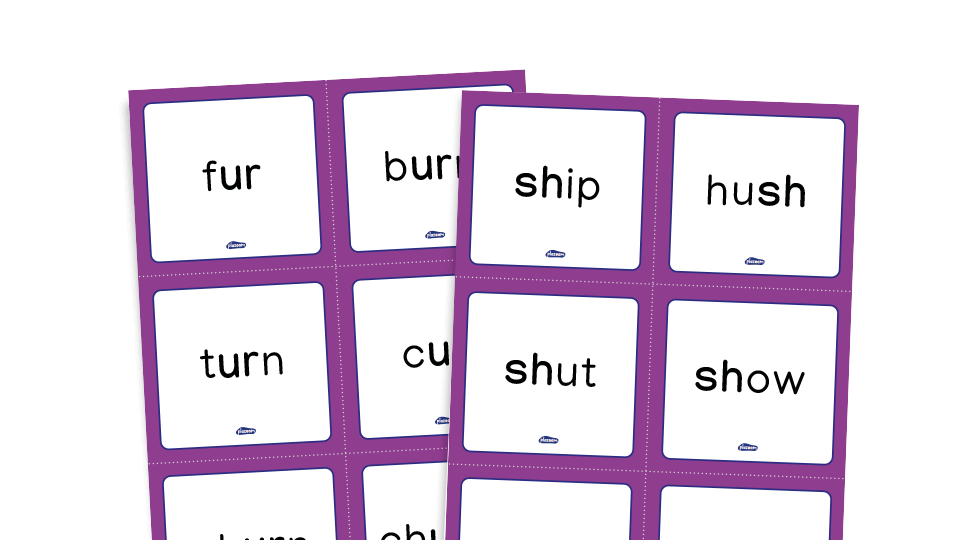 Phase 5 phonics - word cards - alternative spellings set 6  /or/, /ur/, /sh/