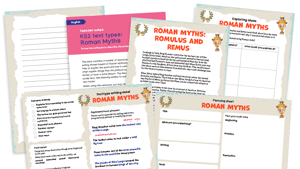 Roman Myths (Romulus and Remus) - KS2 Text Types: Writing Planners and Model Text