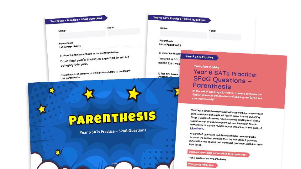 Year 6 SATs Practice - SPaG questions - Parenthesis