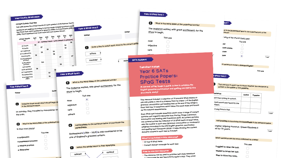 image of Year 6 SATs Practice Papers - SPaG tests x 10