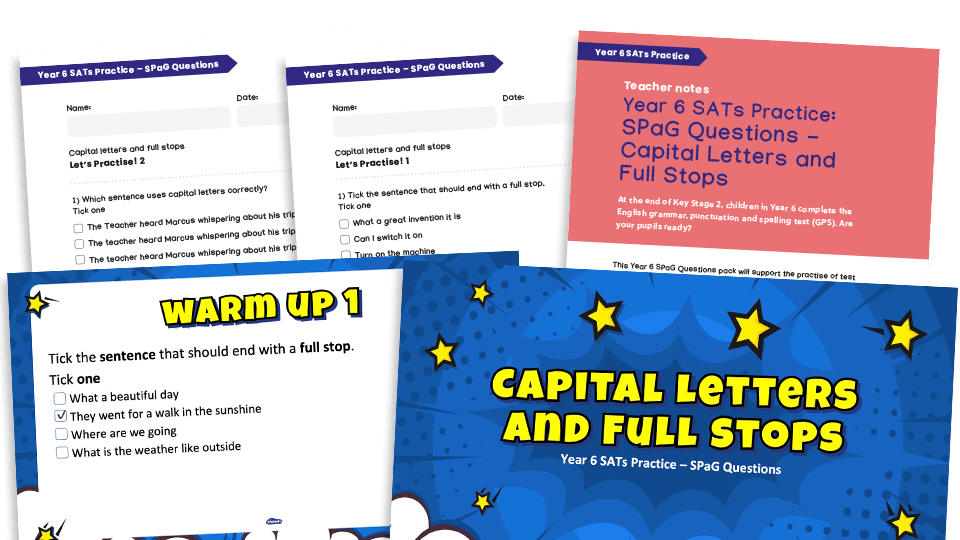 image of Year 6 SATs Practice - SPaG questions - Capital Letters and Full Stops