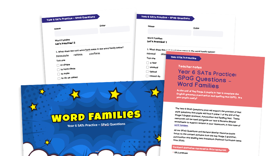 image of Year 6 SATs Practice - SPaG questions - Word Families