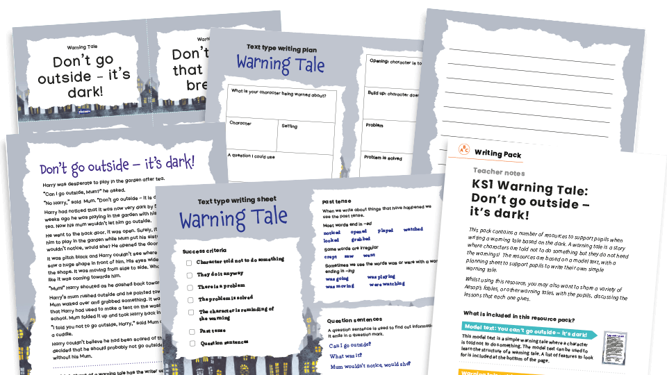 image of Warning Tale, Don’t go Outside, it’s Dark! - KS1 Text Types: Writing Planners and Model Texts