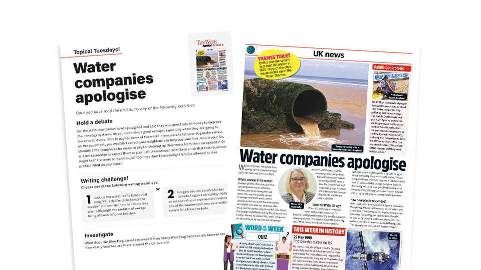 image of Topical Tuesdays: Water Companies Apologise - Key Stage 2 News Story and Reading and Writing Activity Sheet from The Week Junior
