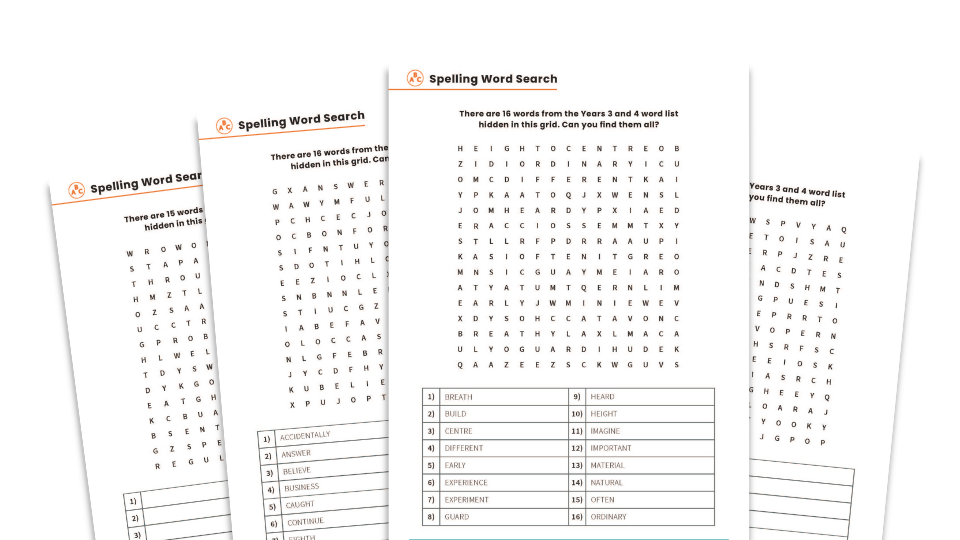 image of Year 3 and 4 Spelling List – Word Search Revision Pack