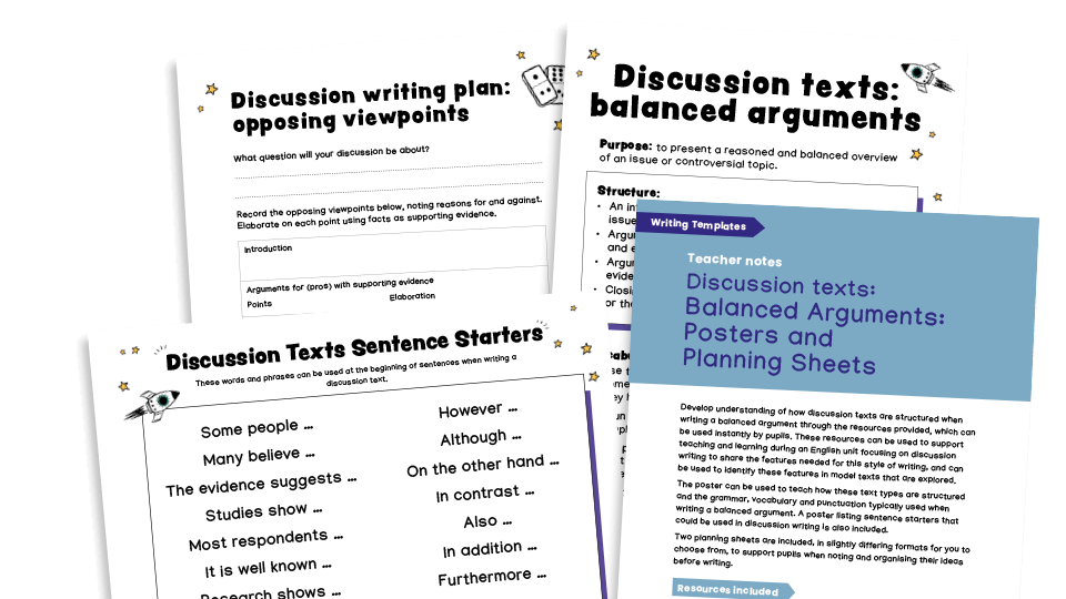 KS2 Writing Templates - discussion texts: balanced arguments