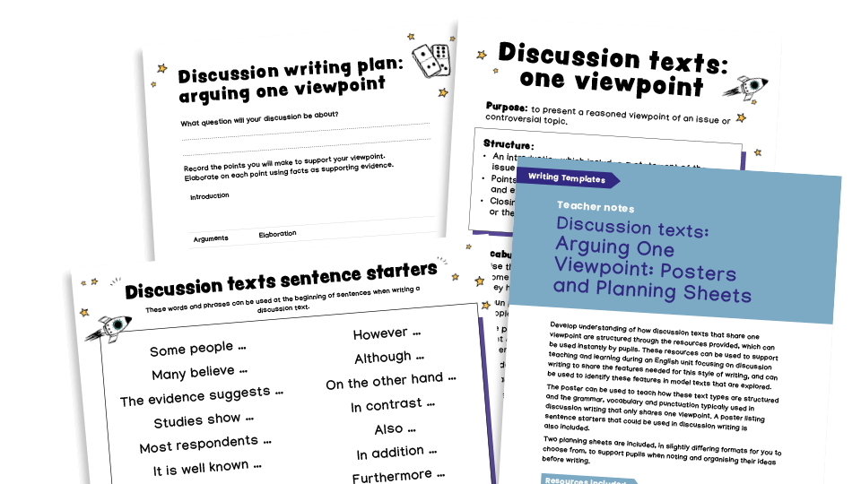 KS2 Writing Templates - discussion texts: single viewpoint