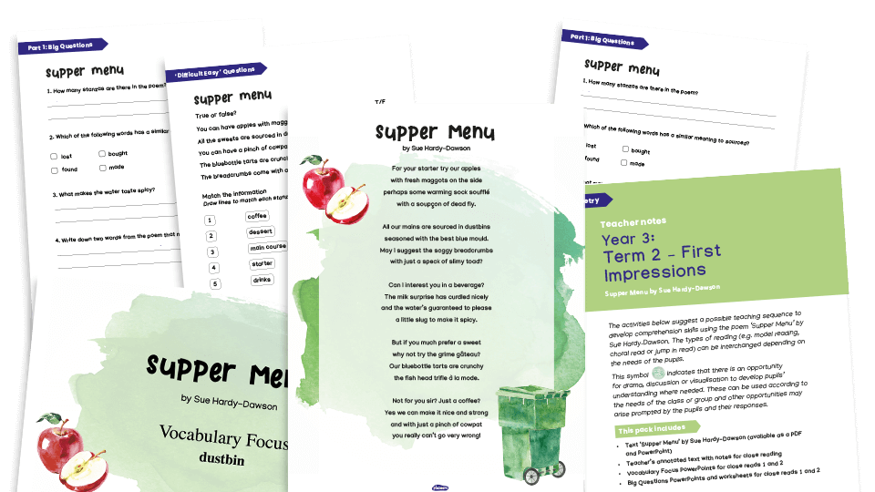 image of Year 3 Reading Comprehension (spring): Supper Menu