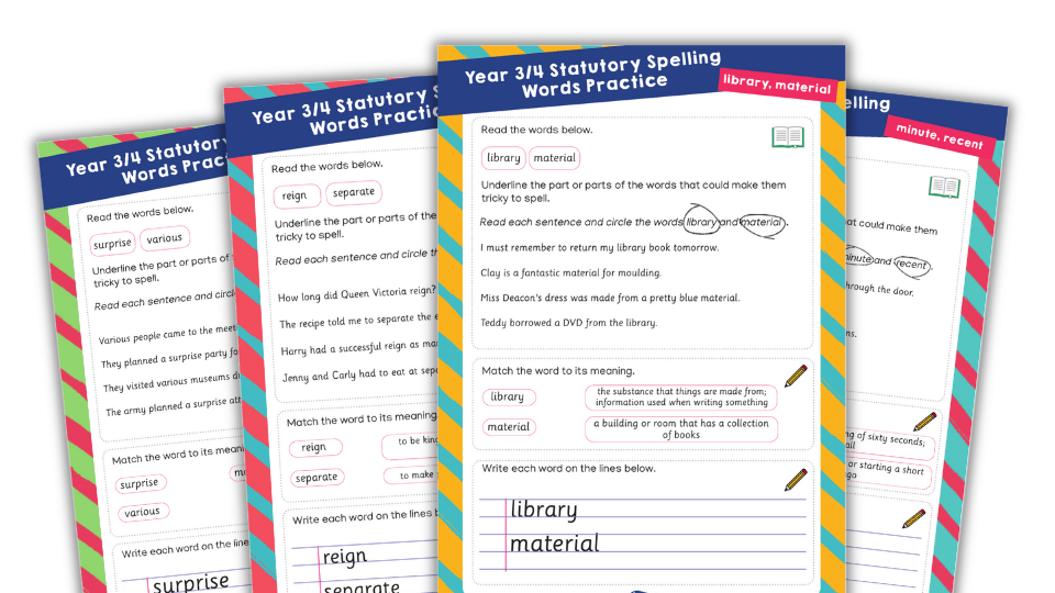 Year 3 and 4 Spelling List – SSW Worksheets (Practice Pack 12) | Plazoom