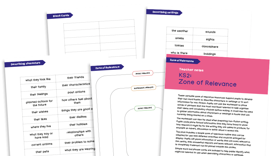 image of Zone of Relevance: KS2 Reading and Writing Worksheets, Templates and Teaching Guide