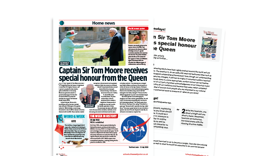 image of Topical Tuesdays: Captain Sir Tom Moore’s Special Honour – KS2 News Story and Reading and Writing Activity Sheet from The Week Junior