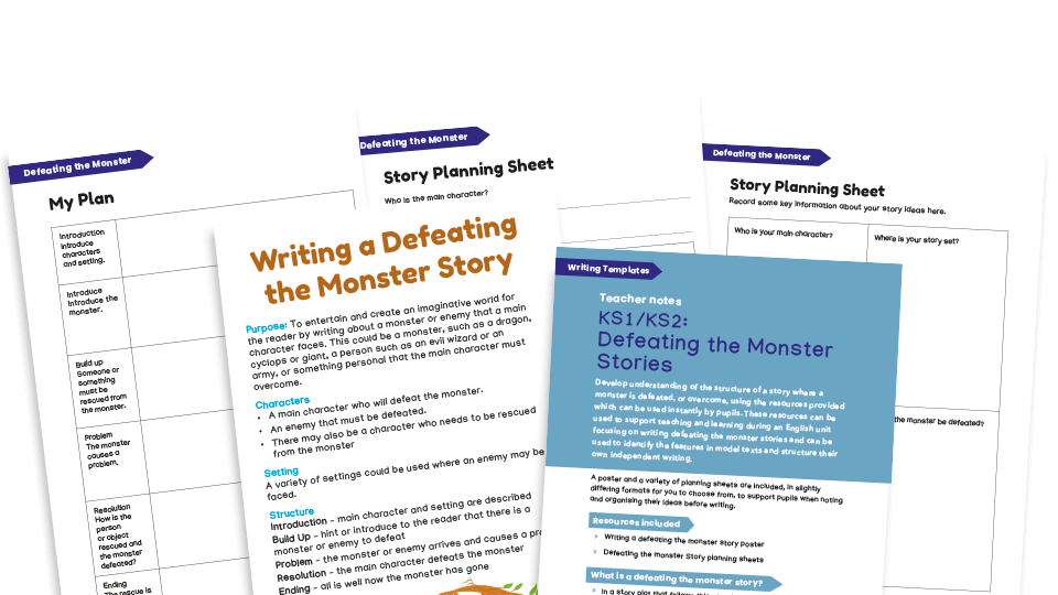 KS1 and KS2 Writing Templates - Defeating the Monster Stories