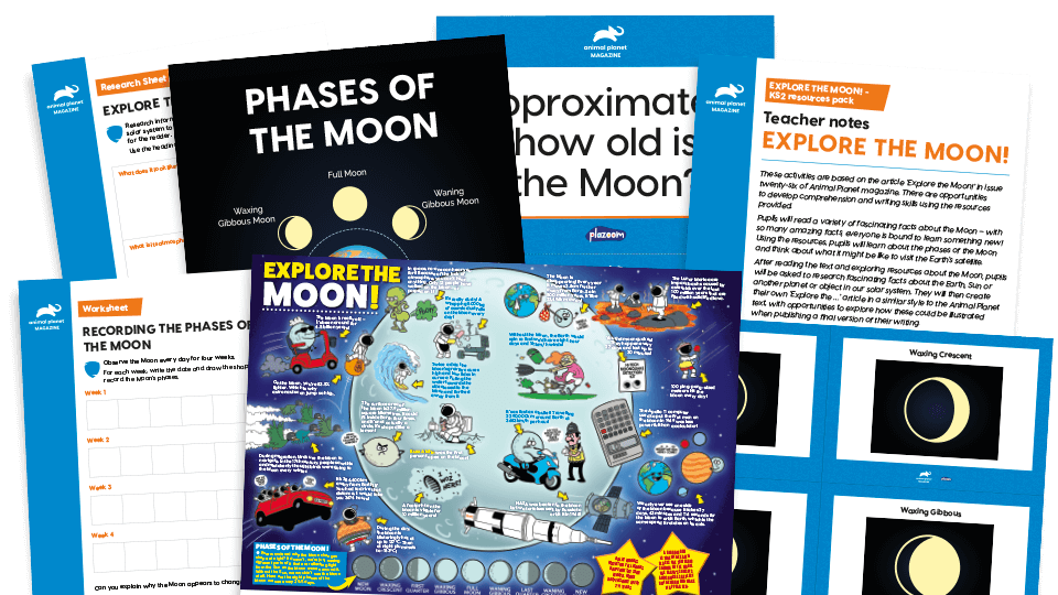 image of Explore the Moon: Key Stage 2 Comprehension and Writing Activities Pack with Worksheets