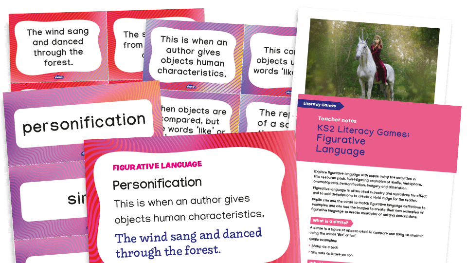 image of Literacy Games KS2 - figurative language examples (personification, metaphors, similes, onomatopoeia, imagery and alliteration)
