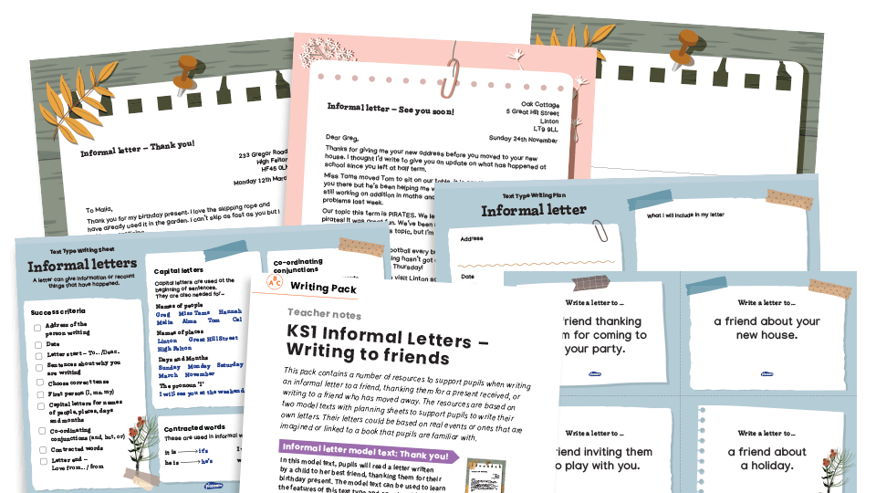 image of Informal Letters (writing to friends) - Key Stage 1 Text Types: Writing Planners and Model Texts