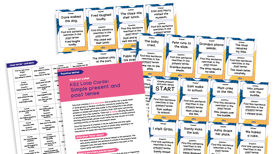 image of KS2 Grammar Game - Loop Cards - Simple Past and Present Tense