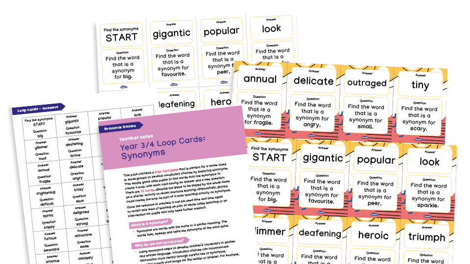image of Y3/4 Grammar Game - Loop Cards - Synonyms