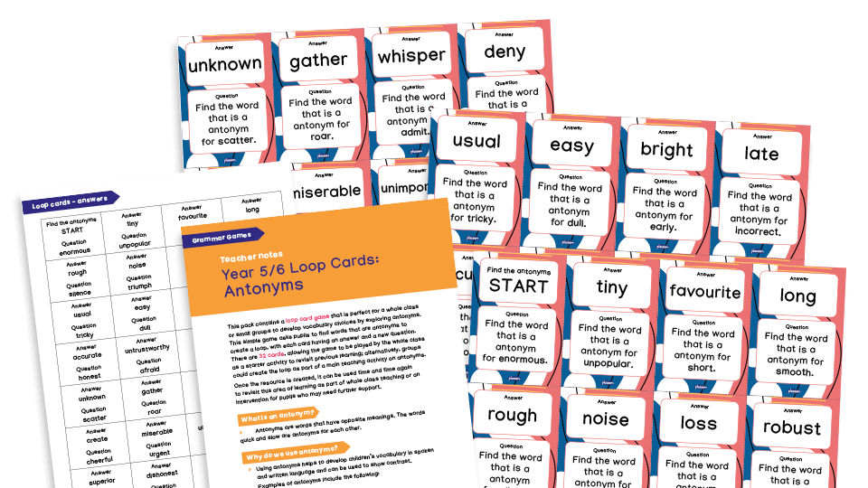 image of Y5/6 Grammar Game - Loop Cards - Antonyms