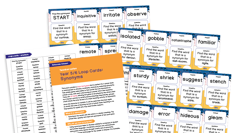 image of Y5/6 Grammar Game - Loop Cards - Synonyms