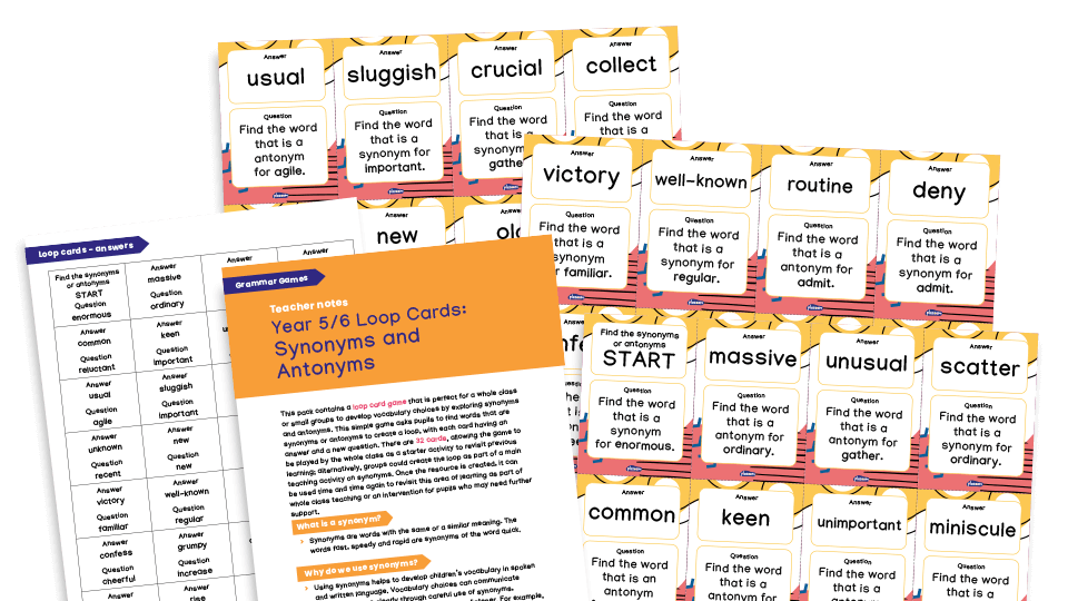 image of Y5/6 Grammar Game - Loop Cards - Synonyms and Antonyms