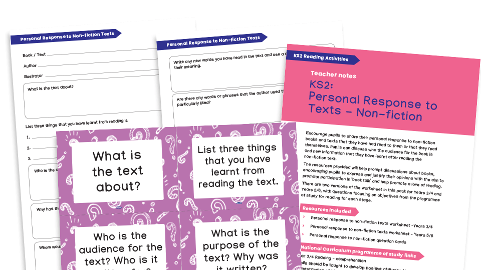 image of Key Stage 2 Reading Activity - Personal Response to a Text Worksheets: Non-fiction