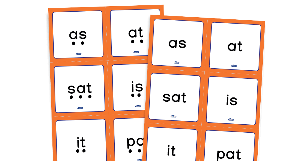 image of Phase 2 phonics - word cards, set 1: s, a, t, p, i, n, m, d