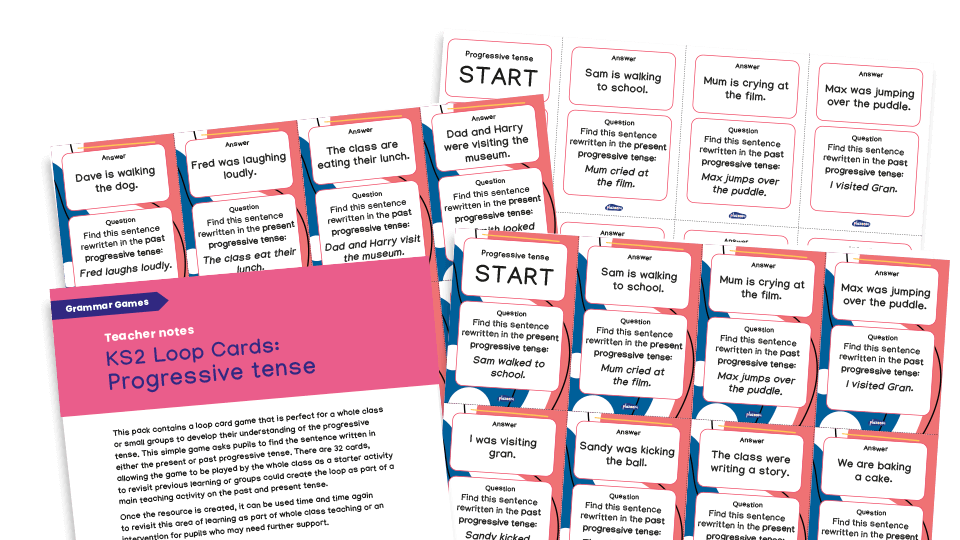 image of Year 2 Grammar Game - Loop Cards - Progressive Tense