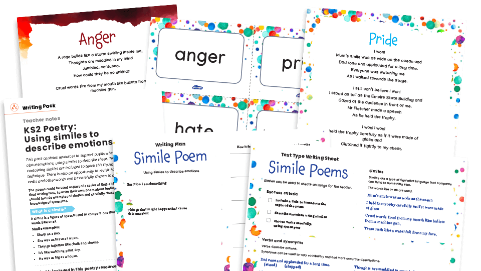 image of Simile Poems (Anger/Pride) - KS2 Text Types: Writing Planners and Model Texts