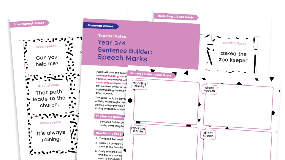 image of Year 3 and 4 Grammar Games: Using Speech Marks for Direct Speech Sentence Builder